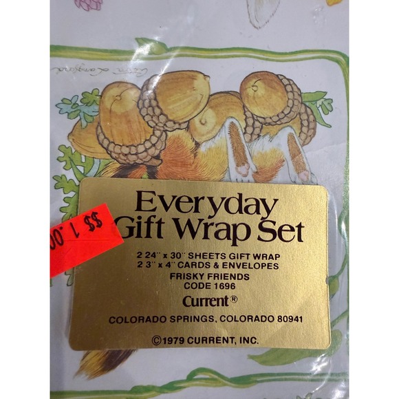 Current Frisky Friends Gift Wrap Set 2 Sheets Cards Easter 1979 Vintage Animals - Picture 2 of 6